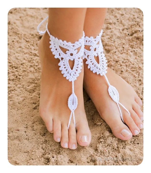 Whtie Triangle Floral Crochet Barefoot Sandals