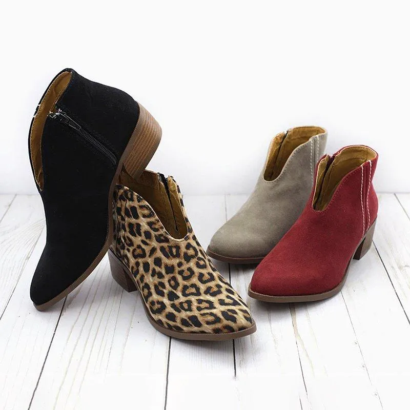 Women Deep V Sexy Booties Casual Comfort Plus Size Zipper Shoes