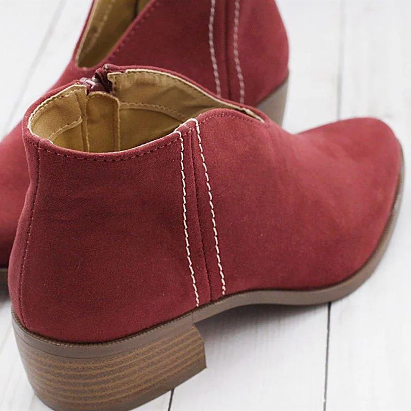 Women Deep V Sexy Booties Casual Comfort Plus Size Zipper Shoes