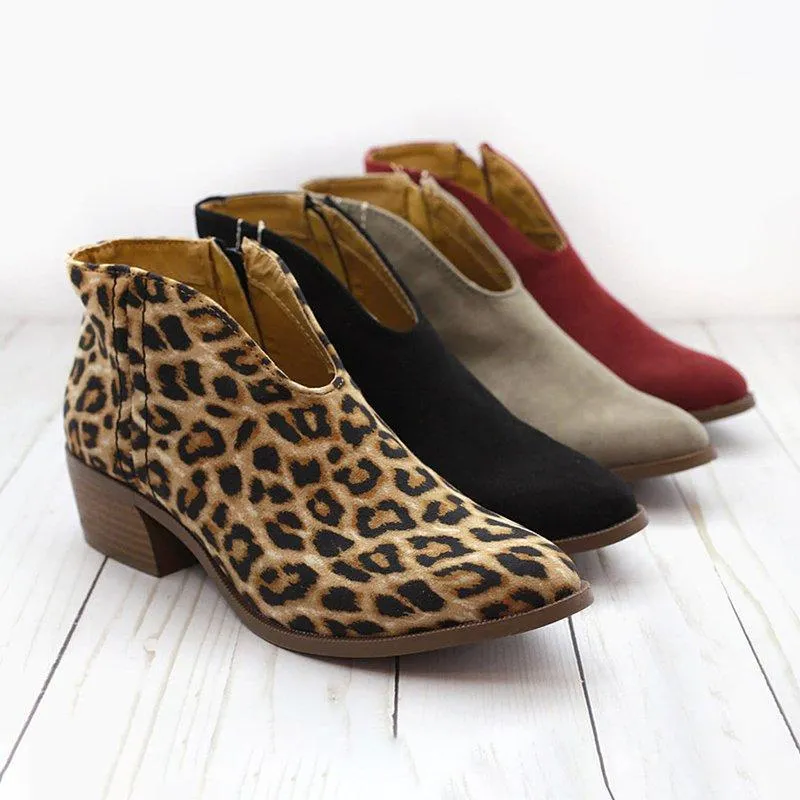 Women Deep V Sexy Booties Casual Comfort Plus Size Zipper Shoes