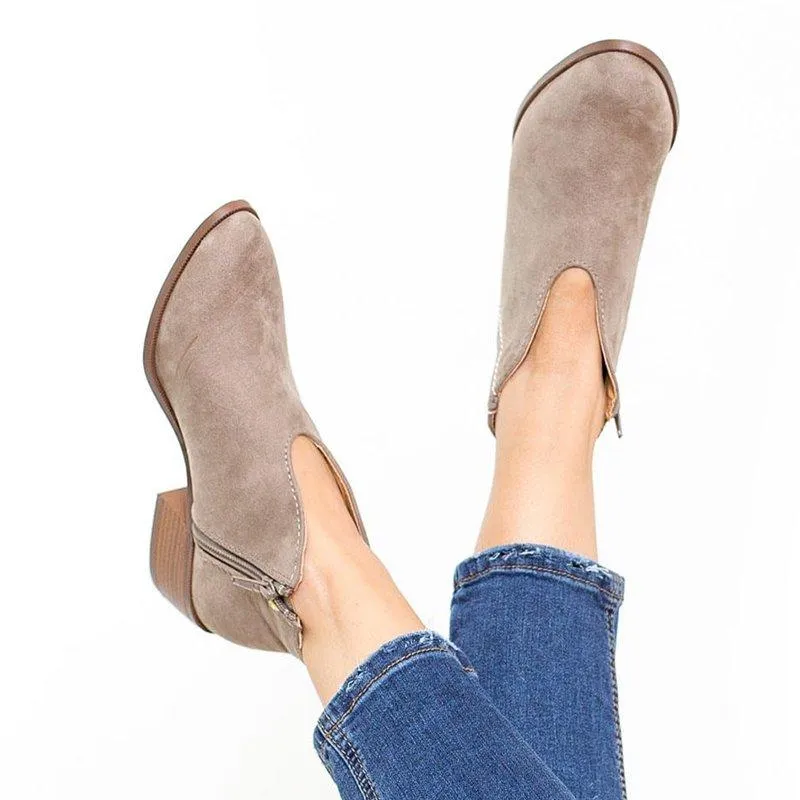 Women Deep V Sexy Booties Casual Comfort Plus Size Zipper Shoes