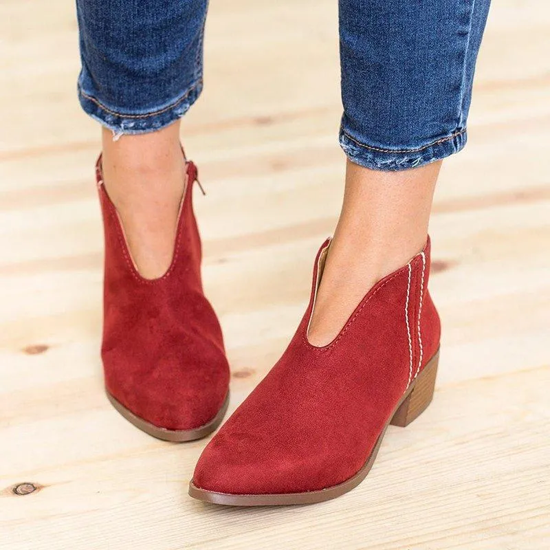 Women Deep V Sexy Booties Casual Comfort Plus Size Zipper Shoes