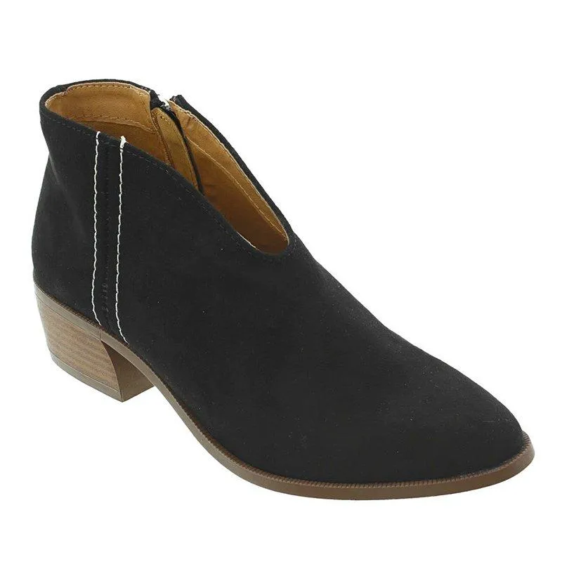 Women Deep V Sexy Booties Casual Comfort Plus Size Zipper Shoes