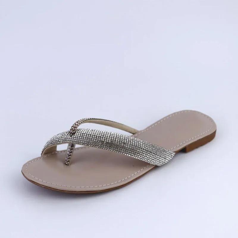 Women Rhinestone Fancy Flat Chappal Slide