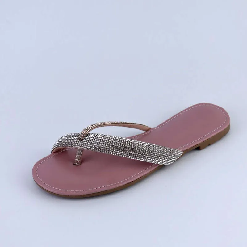Women Rhinestone Fancy Flat Chappal Slide