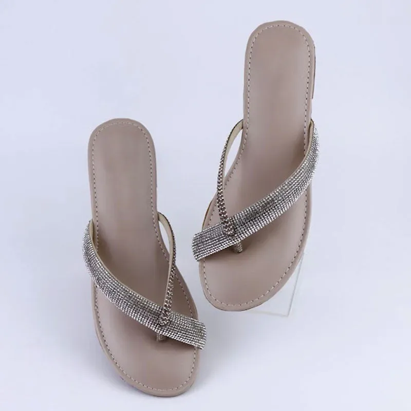 Women Rhinestone Fancy Flat Chappal Slide
