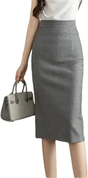 Women Stretchy Solid Color Skirts Elegant High Waist Office Style Pencil Midi Skirts