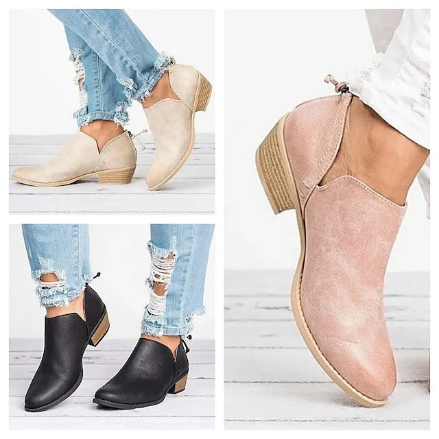 Women's Boots Slouchy Boots Chelsea Boots Outdoor Office Daily Booties Ankle Boots Summer Low Heel Cuban Heel Round Toe Elegant Casual Minimalism Walking Shoes Faux Leather Zipper Solid Color Black