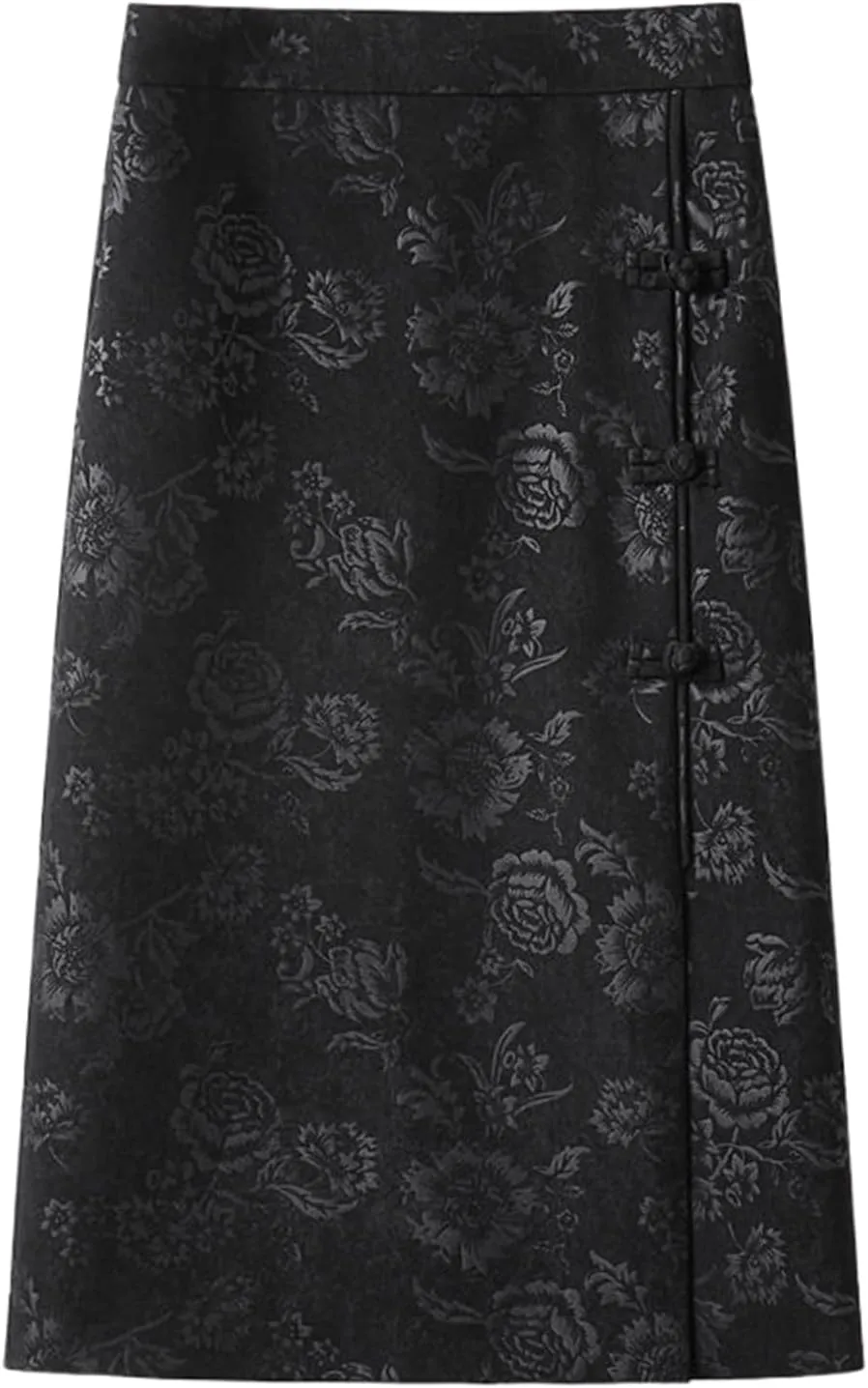 Women's Chinese Style Pencil Skirt with Slit,Frog Buttons,Spring Autumn Midi Skirt