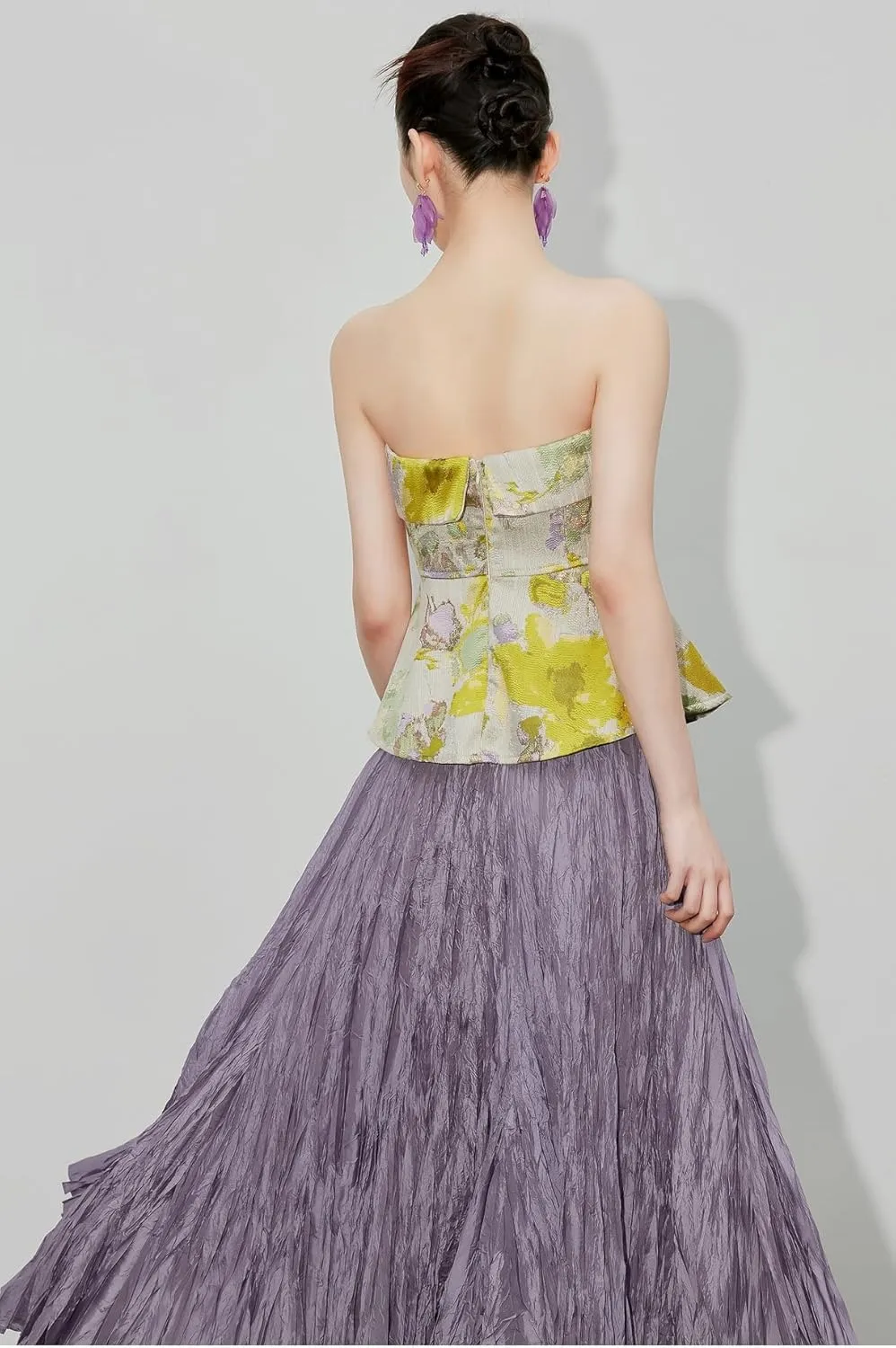 Women's Irregular Pleated Maxi Skirt with Elastic Waist,Flowing Long Skirt