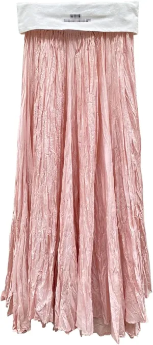 Women's Irregular Pleated Maxi Skirt with Elastic Waist,Flowing Long Skirt