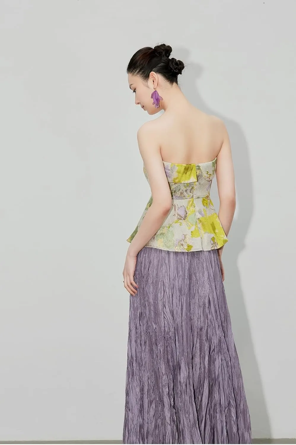 Women's Irregular Pleated Maxi Skirt with Elastic Waist,Flowing Long Skirt