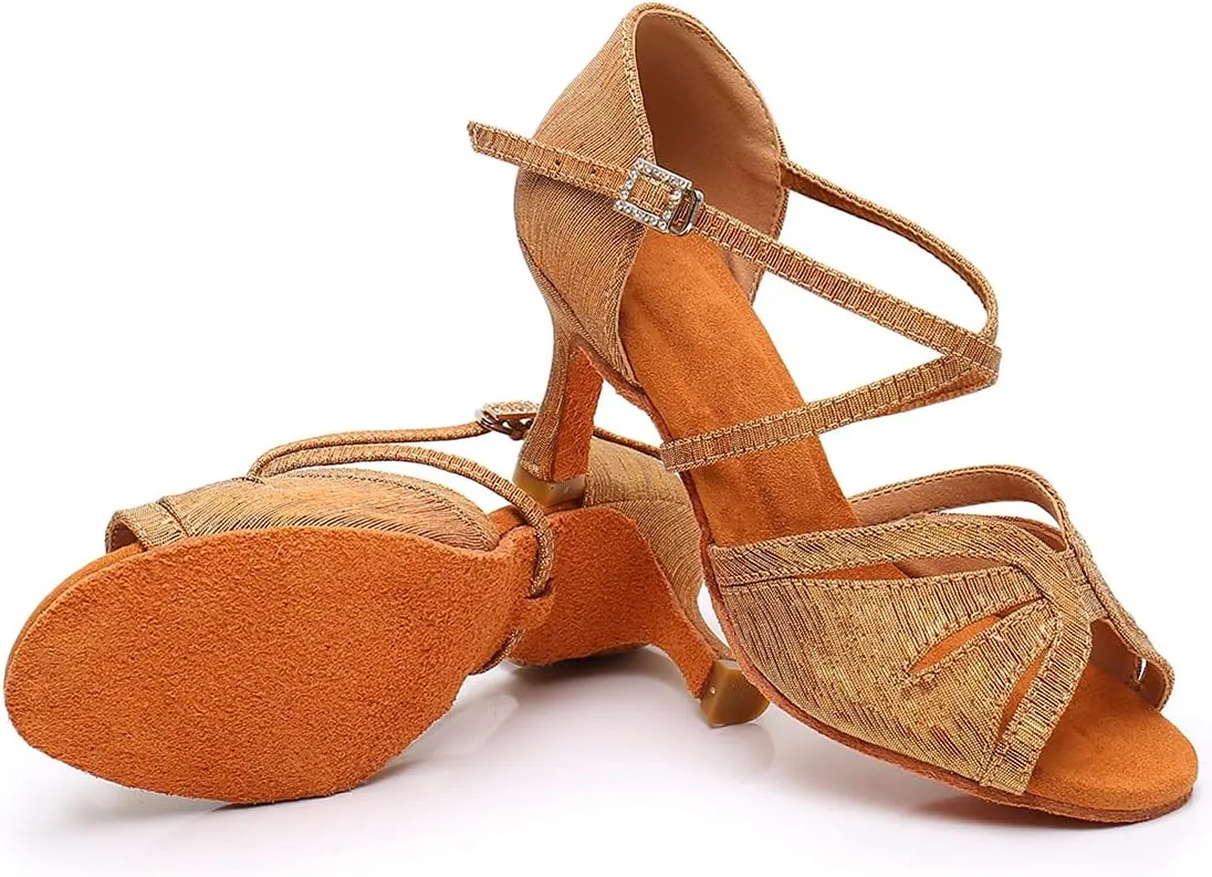 Women's Latin Dance Shoes Ballroom Salsa Professional Practice Performance Satin Dancing Shoes