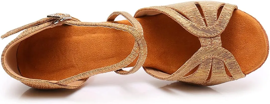 Women's Latin Dance Shoes Ballroom Salsa Professional Practice Performance Satin Dancing Shoes