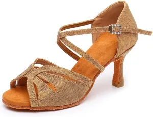 Women's Latin Dance Shoes Ballroom Salsa Professional Practice Performance Satin Dancing Shoes