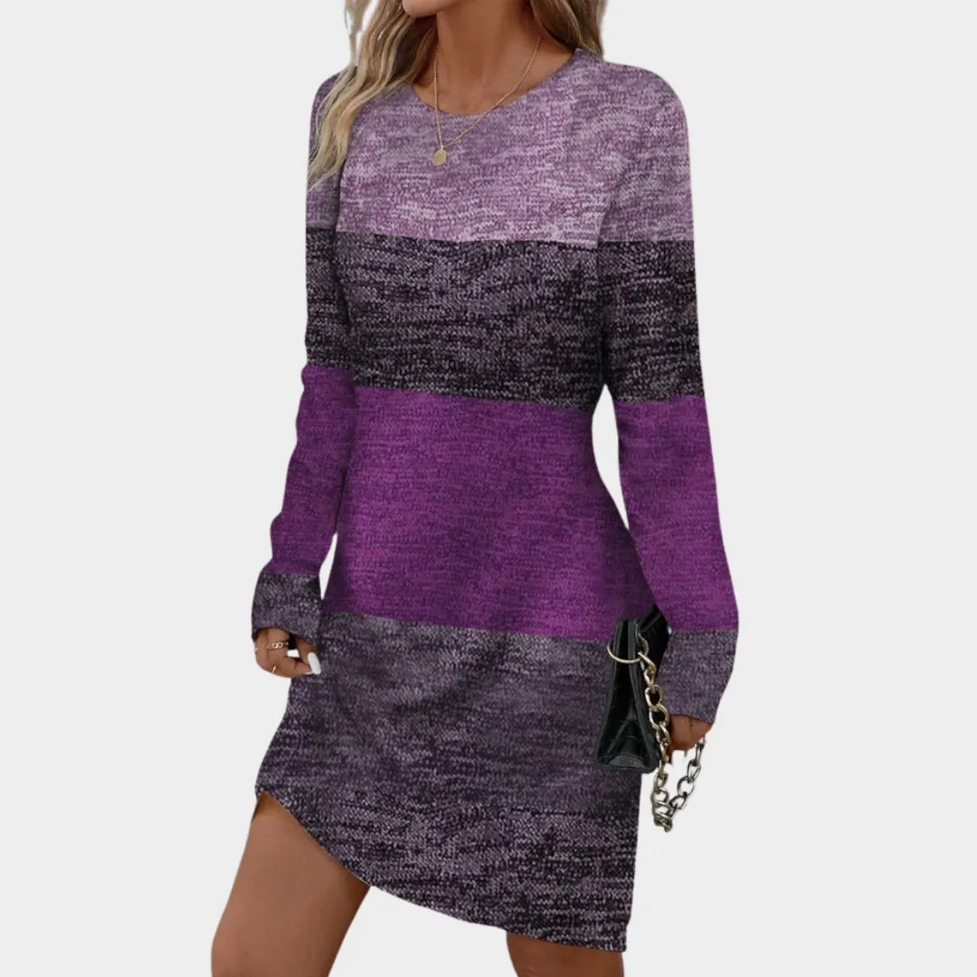 Womens O Neck Long Sleeve Casual Dress  Knee Length, Printed, Office Style, Spring Autumn Wear