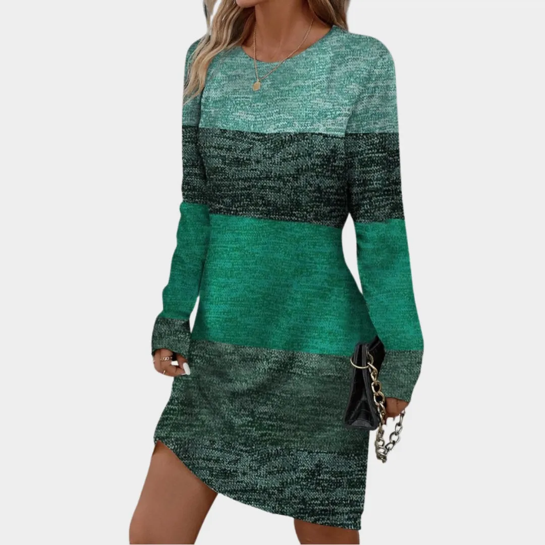 Womens O Neck Long Sleeve Casual Dress  Knee Length, Printed, Office Style, Spring Autumn Wear