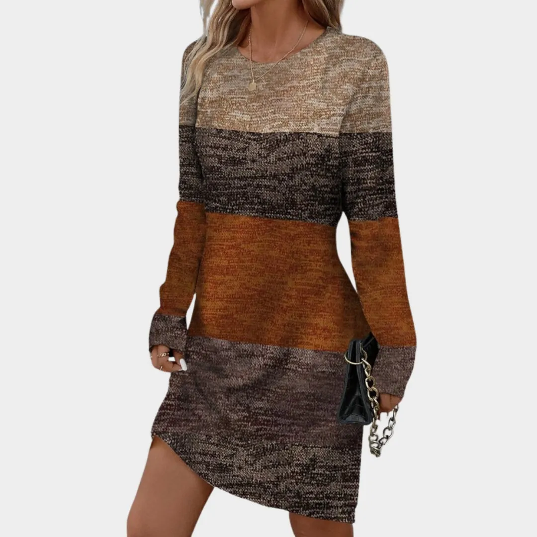 Womens O Neck Long Sleeve Casual Dress  Knee Length, Printed, Office Style, Spring Autumn Wear