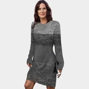 Womens O Neck Long Sleeve Casual Dress  Knee Length, Printed, Office Style, Spring Autumn Wear