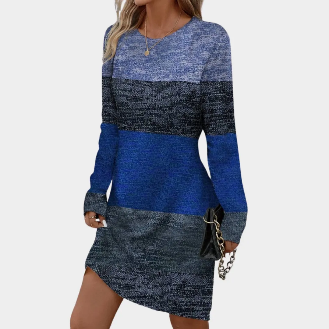 Womens O Neck Long Sleeve Casual Dress  Knee Length, Printed, Office Style, Spring Autumn Wear