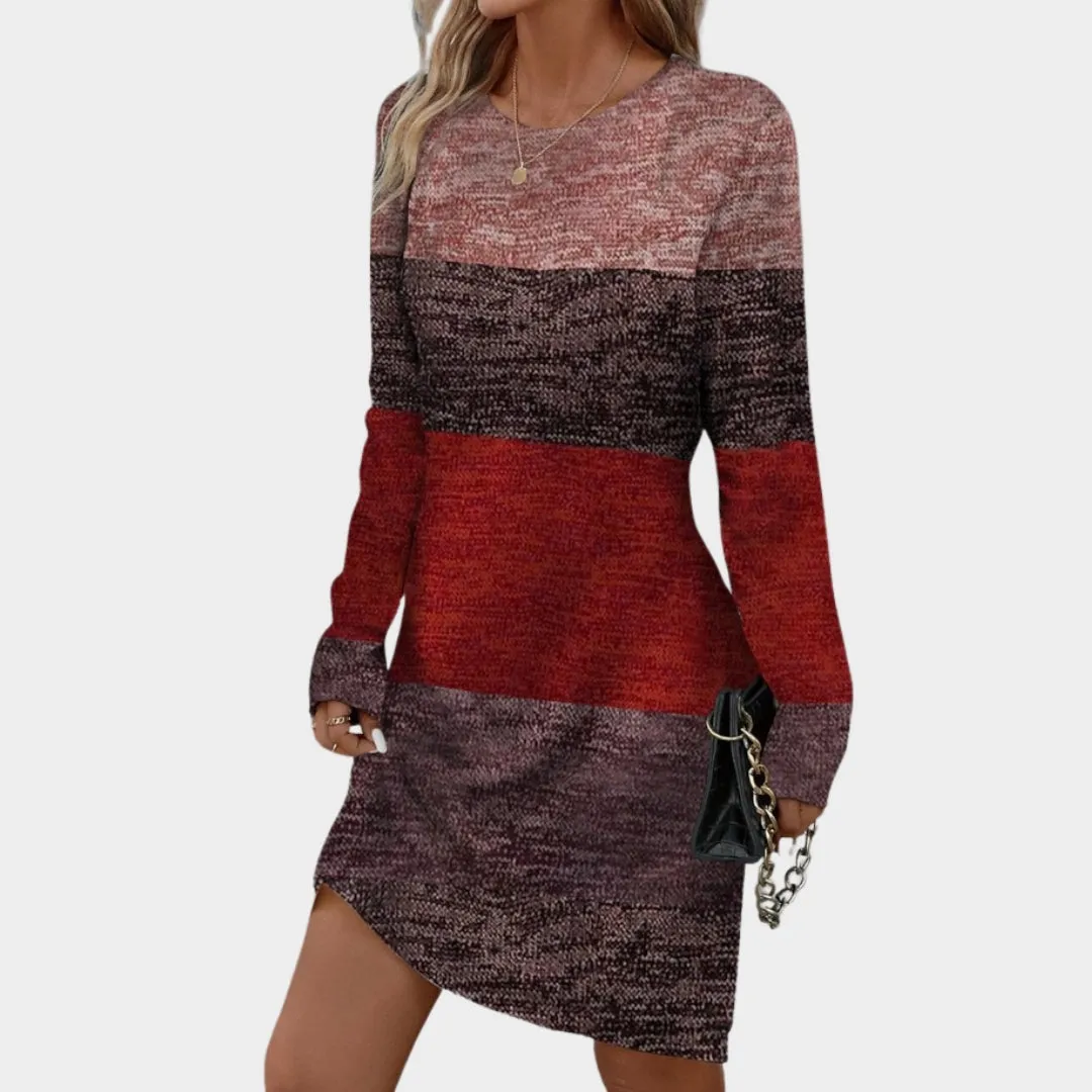 Womens O Neck Long Sleeve Casual Dress  Knee Length, Printed, Office Style, Spring Autumn Wear