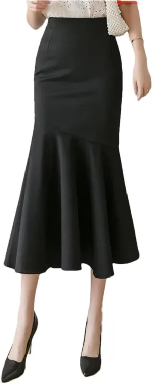 Women's Ruffles Solid Color Skirts Spring Elegant High Waist Office Style Pencil Midi Skirts