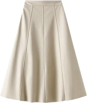 Women's Vintage Leather Pencil Skirt,High Waist A-Line Midi Skirt for Fall and Winter