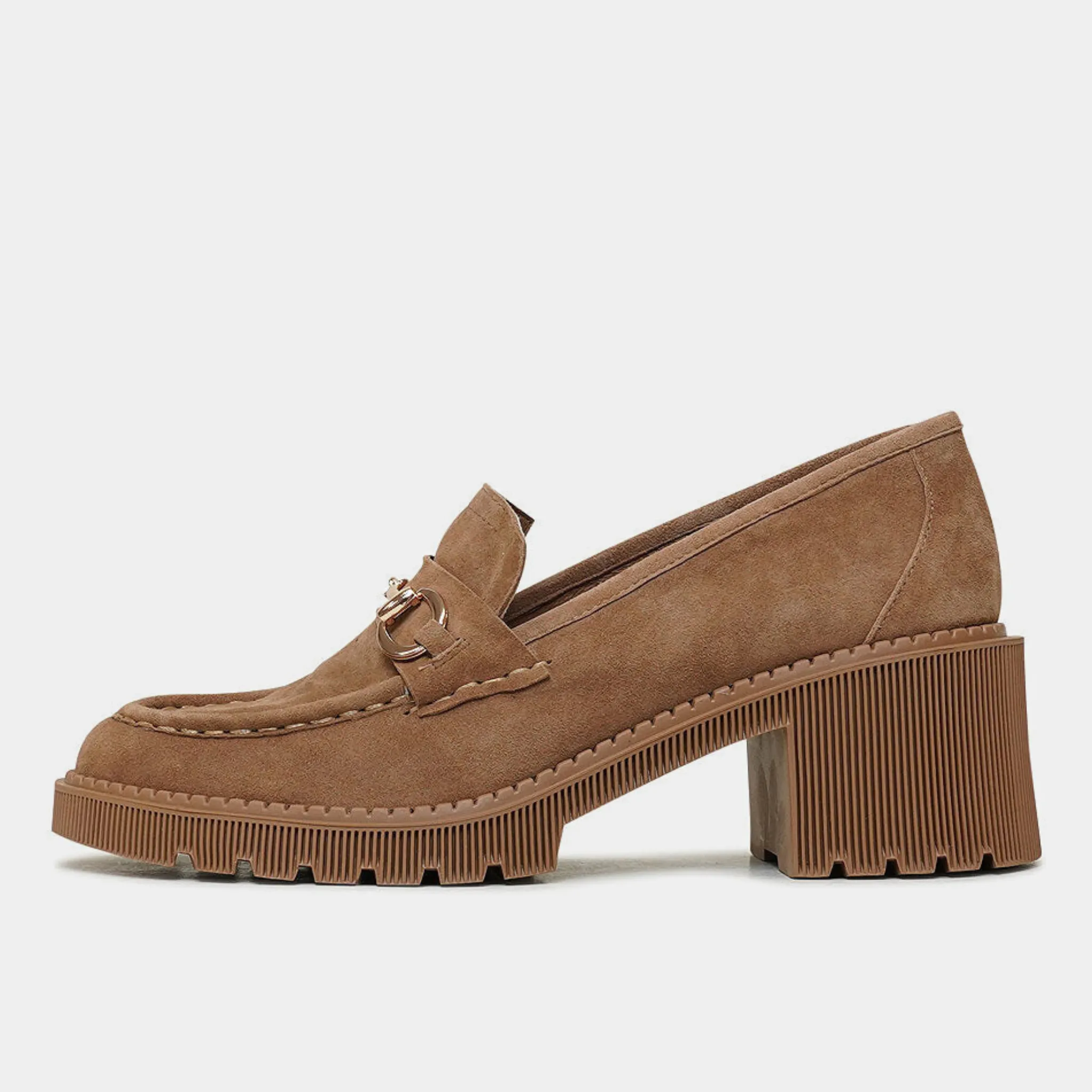 Zoey Light Choc Suede Heeled Loafers