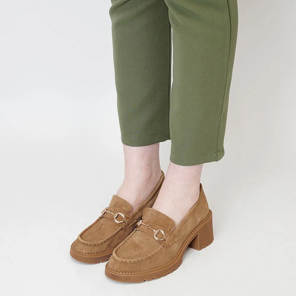 Zoey Light Choc Suede Heeled Loafers