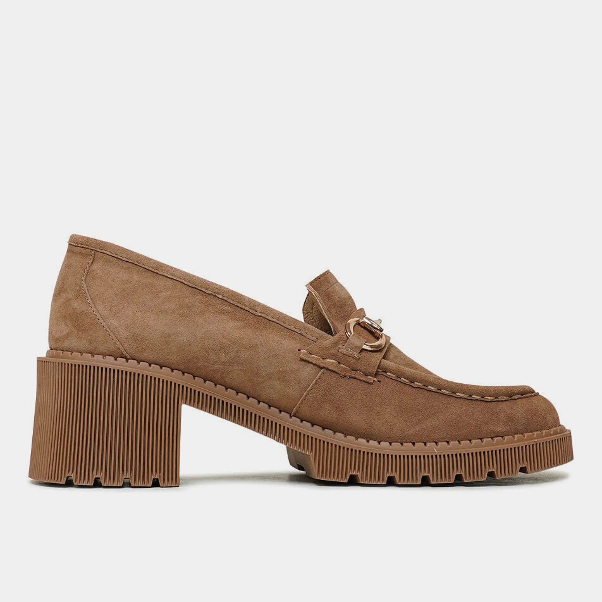 Zoey Light Choc Suede Heeled Loafers