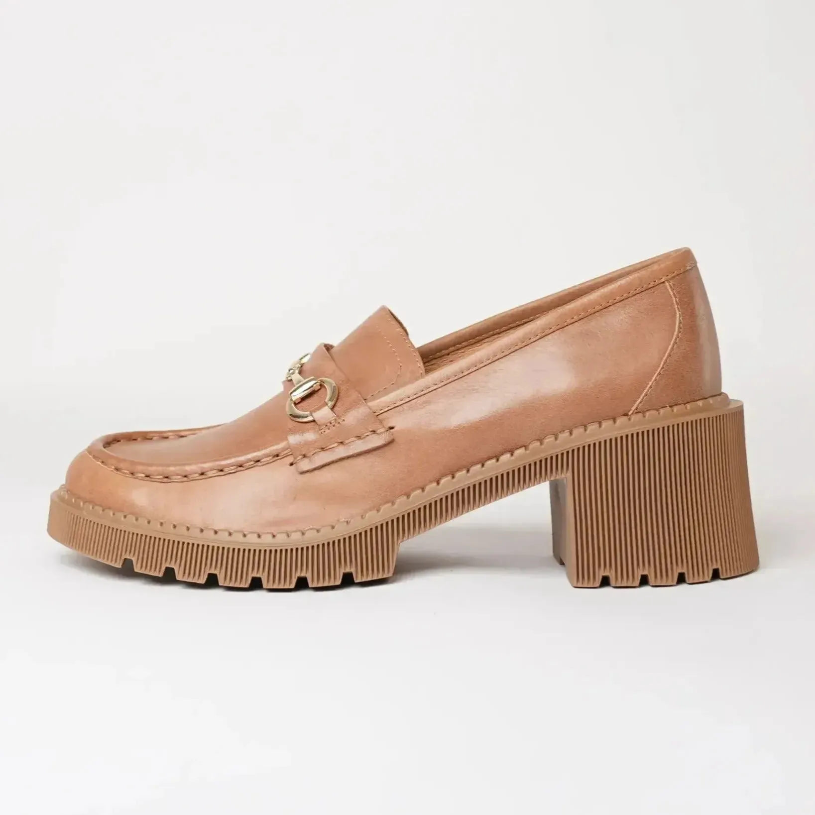 Zoey Tan Leather Heeled Loafers